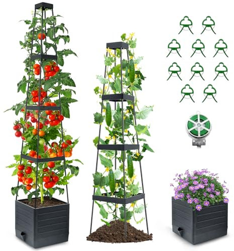 MQUPIN 2Pcs Raised Garden Bed Planter Box with Trellis,47 Self-Watering Tomato Planter Box for Climbing Plants Vegetable Vine Flowers Outdoor Patio
