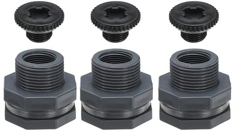 PATIKIL PVC Bulkhead Fitting mit Stecker G 3/4, 3 Stück Doppelt Gewinde Bulkhead Wasserbehälter Anschluss mit PVC Dichtung Dichtung für Regeneimer, Spülen, Aquarien, Grau