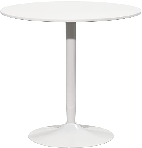 HOMCOM Esstisch, Runder Küchentisch, Moderner Esszimmertisch für 2 Personen, Bartisch Säulentisch mit Stahlbein, Rutschfester Fußauflage, Kaffeetisch für Wohnzimmer, Ø80 x 75 cm, Weiß