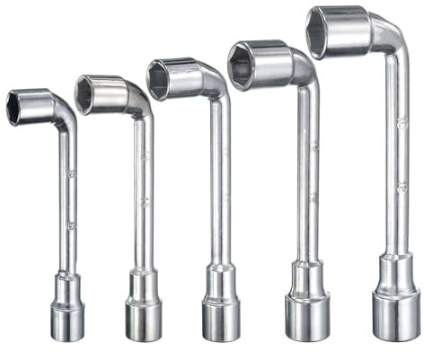 sourcing map 5pcs L Shaped Angled Hex Socket Wrench 15/16/17/18/19mm 45# Steel Double Ended Metric 6 Point Tubular Socket Spanner for General Repairing, Pipeline, Bicycle Car Maintenance
