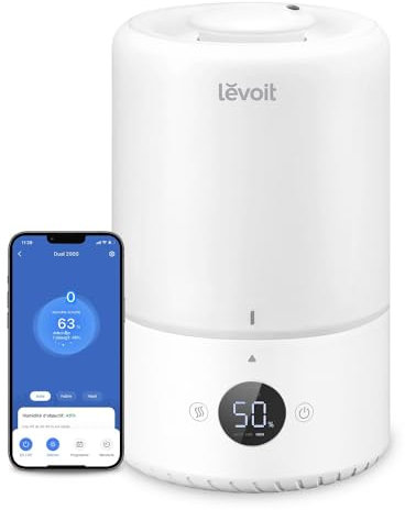 LEVOIT Humidificateur d'air à Ultrasons à Brume Froide bébé Intelligent Top-Fill 3L, Avec Alexa et APP, Diffuseur, <28dB Mode Auto Silencieux, Minuterie, Sans BPA Dual 200S, Blanc