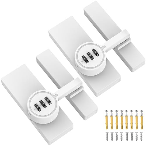 MeBantoo 180 Degree Adhesive Barn Door Latch, Cabinet Locks with Combination, Keyless Sliding Flip Latch Door Lock with Glue and Screws for Barn, Closet, Shed, Storage (White-2pcs)