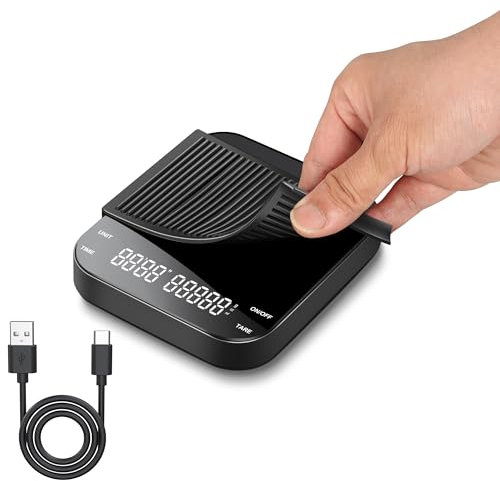 Kaffeewaage mit Timer,Mini Kaffeewaage 3000g/0,1g Espresso Waage mit LED-Display,AKKU Feinwaage,Kaffee Waage,Tragbare Digitale KüChenwaage für Espresso und Pour-Over,Touch-Button,Tara Funktion,USB-C