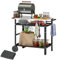 Outsunny Carrello Barbecue con Piano in Acciaio Inox e Ripiano Regolabile, Isola Cucina da Esterno per Forno Pizza con Ruote, 6 Ganci, Porta Canovacci e Copertura di Protezione, 100x52x80 cm, Nero