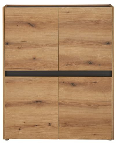 Lomadox Wohnzimmer Esszimmer Anrichte Schrank Highboard 122cm in Eiche mit Anthrazit, mit 4 Türen