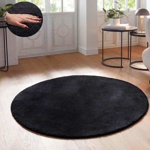 Taracarpet Supersoft kurzflor Teppich Fiona Wohnzimmer Schlafzimmer Kinderzimmer Flur Läufer waschbar rutschfest Uni New Schwarz 120 cm rund
