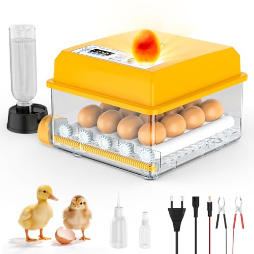 Brutautomat Vollautomatisch für 16-120 Eier, Brutmaschine mit Automatischer Wendung & Wasserzugabe, Inkubator 12V/220V Dual mit LED-Display, Temperaturkontrolle & Schierlampe für Hühner, Wachteln