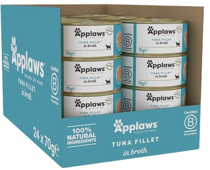 Applaws 100% Natural Thunfischfilet Nassfutter in Brühe für ausgewachsene Katzen - 24 x 70g Dosen