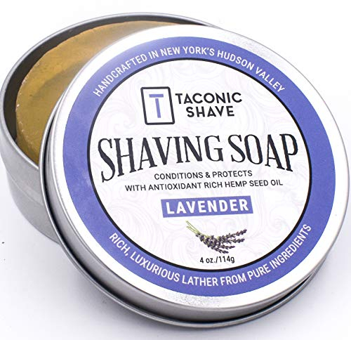 Taconic Shave Barbershop Qualitäts-Rasierseife für Männer und Frauen mit Antioxidantien-reichem Hanfsamenöl – Feuchtigkeitsspendende Rasierseife für alle Hauttypen – 4 oz. Puck – Lavendel