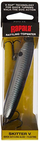 Rapala Leurre de Pêche Skitter V-Matériel Corps Translucide d'eau Douce et Mer-Profondeur de Nage Surface-10cm Fabriqué en Estonie-Chrome Unisex-Adult, 10cm / 14g