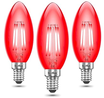 Bonlux E14 LED Light Bulb 4W Red Filament LED Bulb SES 220V Red Light Bulb E14 Small Edison Screw Lamp Bulb Fireglow Candle Bulbs 40W Replacement for Halloween Christmas Holiday Party 3Pack