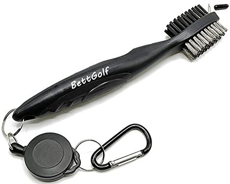 BettGolf Golf Club Brush and Groove Cleaner Brush Brushes in 3 For Golf Shoes/Golf Club/Golf/Golf Groove,2 Ft Retractable Zip-line Aluminum Carabiner (black)