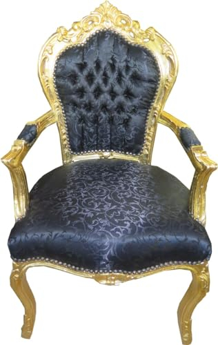 Casa Padrino Barock Esszimmer Stuhl Schwarz Ton-in-Ton Muster/Gold mit Armlehnen - Möbel
