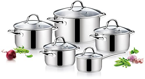 Tescoma 716410 Ambition Batteria da Cucina, Acciaio Inox, Grigio, 24. cm, 10 Pezzi