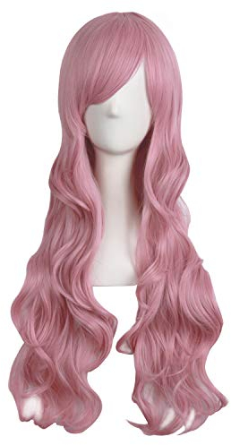 MapofBeauty 28/70cm Modische charmante lange lockiges Haar Urlaub Perücke (Rouge Rosa)