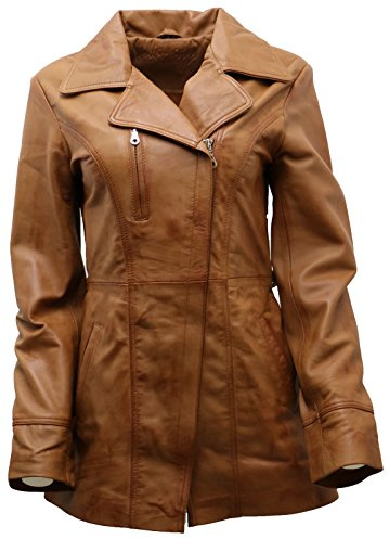 Women's Tan Nappa Leather Long Biker Jacket with Belt 18