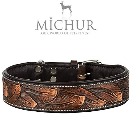 MICHUR Luna Hundehalsband Leder, Braun Schwarz Muster | Lederhalsband Hund,Braun Halsband,Leder,In verschiedenen Größen erhältlich