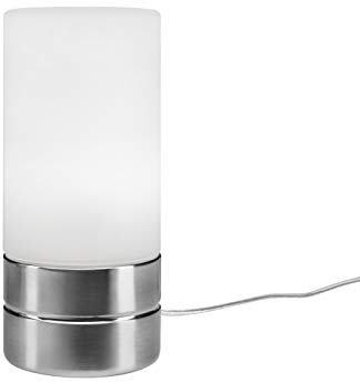 Tischleuchte mit TOUCH Dimmer in dezentem DESIGN - Glasschirm Opal Weiß & Sockel Nickel matt – Neue TOUCH Generation geeignet für LED