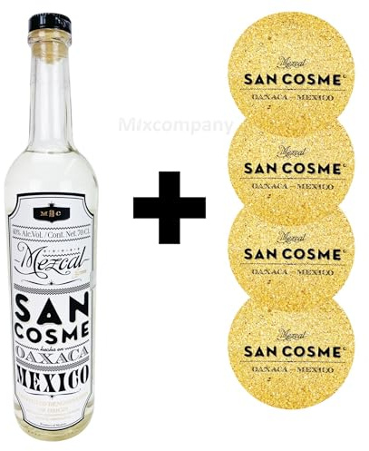 Mezcal San Cosme Oaxaca Mexico 0,7l (40% Vol) + 4 Korkuntersetzer Spirituose Bar Cocktail Longdrink - [Enthält Sulfite]