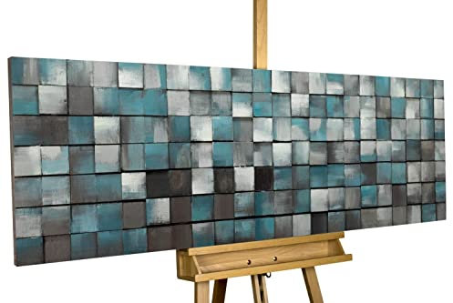 KunstLoft Wanddeko Holz rustikal | 100% HANDGEFERTIGT | 144x44x7cm | Holzbild 'Ruhe des Blauen' | Abstrakt | Grau Blau | Wandbild Holz
