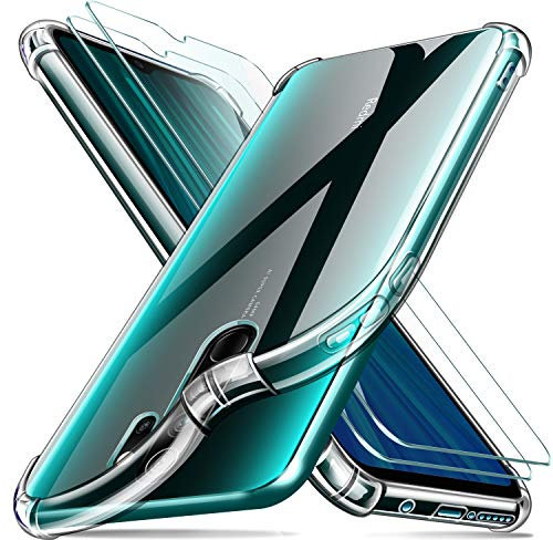 Leathlux - Carcasa Compatible con Xiaomi Redmi Note 8 Pro Transparente con 2 Vidrio Templado, protección de Pantalla, Suave Silicona Funda Protectora antigolpes antigolpes, Funda TPU teléfono Case