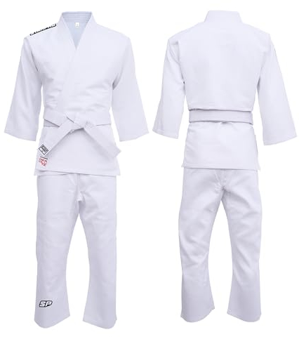 Starpro Judo Kimono Gi 250 grammes - Mélange de Coton de qualité supérieure - Blanc - Judogi pour l'entraînement et la compétition - Enfants - 100-170 cm - Ceinture Blanche Gratuite Incluse