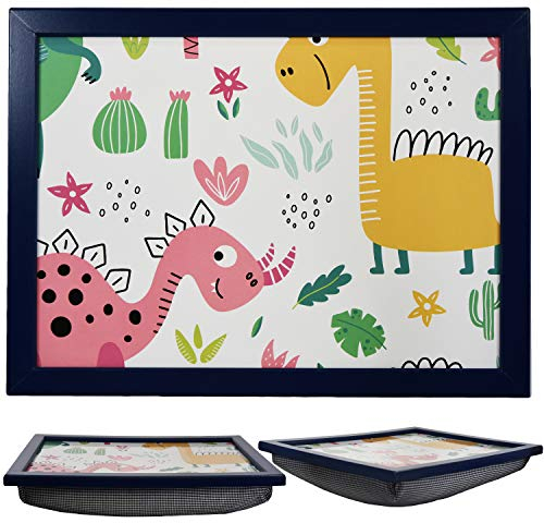 The Magic Toy Shop Wooden Lap Trays with Bean Bag Cushion - Dinosaurs Design - Large Padded Tray for Kids - Suitable for Food, Art, Studies, TV, Sofa, Bed - Great Gift for Dinosaur Enthusiasts