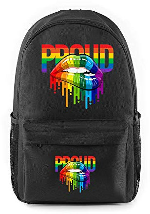 JLTPH Unisex Rucksack LGBT Gay Pride Regenbogen Lippen PROUD Drucken Laptop Rucksäcke Daypack College Schulranzen Schultasche Reiserucksack Freizeitrucksack