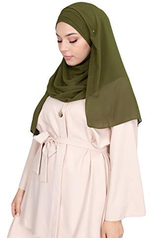 Hijab zum Einfädeln, komplett Crêpe-Chiffon, mit integrierter Mütze Gr. Einheitsgröße, grün (vert kaki)