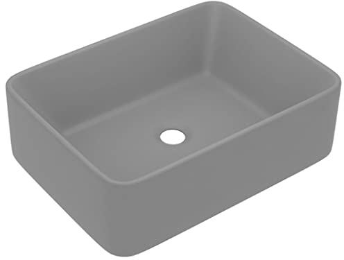 vidaXL Lavabo de Lujo Tocador Montado Encima Piedra Vasija Cuarto de Baño Aseo Indoro Garaje Fácil de Limpiar Cerámica Gris Claro Mate
