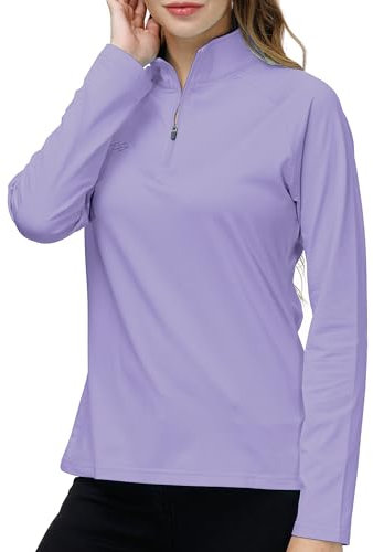 AjezMax Damen Sportshirt Langarm Sweatshirts Outdoor Trainingshemd Fitness Yoga Shirt Atmungsaktiv Funktionsshirt Workout Oberteil mit Reißverschluss Hellviolett XX-Large