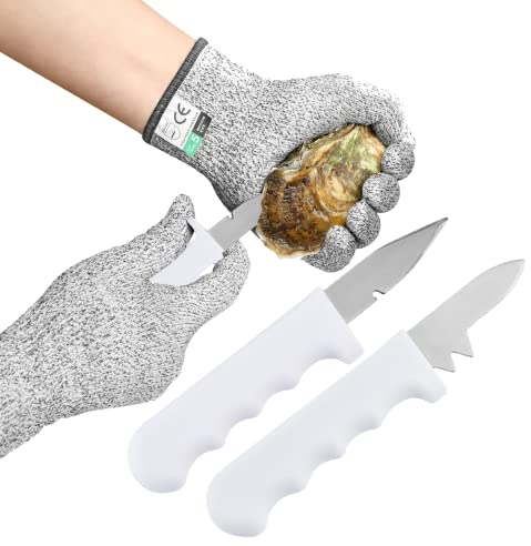 Austernmesser, 2 Stück, Austernmesser und ein Paar schnittfeste Handschuhe, Austern-Shucking Kit, Austernscheuermesser-Set, Shucking Messer und Handschuhe, Level 5, Schutz, Werkzeug, Geschenk