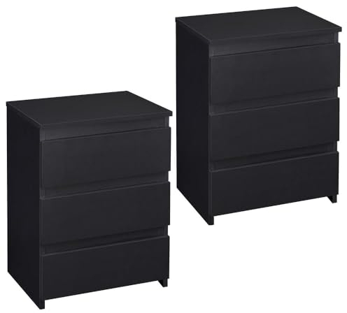 Yaheetech Bedside Tables Set of 2 with Drawers, Bedside Cabinet, Wooden Modern Nightstand with Storage for Living Room, Bedroom, 35 x 45 x 60.5 cm, Black