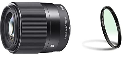 Sigma 30mm 302963 F1,4 DC DN Contemporary Objektiv (52mm Filtergewinde) für Micro Four Thirds Objektivbajonett & Walimex Pro UV-Filter Slim MC 52 mm (inkl. Schutzhülle)