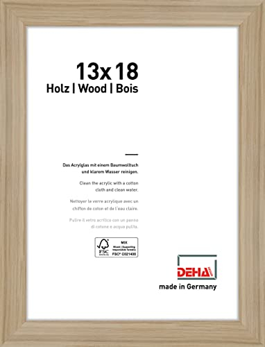 DEHA Design Bilderrahmen, 13 x 18 cm, Holz, Eiche, Fotorahmen zum Auftstellen im Hoch- & Querformat, bruchsicheres Kunstglas, Fontana