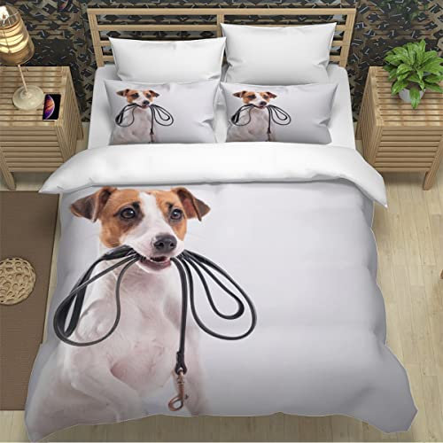 Lavnox Bettwäsche Set 135x200 2teilig Jack Russell Terrier Bettbezug Haustiere Tier Hund Dekor Betten Set Mikrofaser Bettwaren,mit Reißverschluss für Jungen Mädchen Kinder Erwachsene+2 Kissenbezug