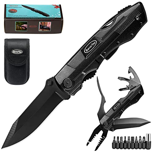 RoverTac Taschenmesser mit Abisolierer – Multitool-Klappmesser mit 9-in-1 Schraubendreher-Set, Flaschenöffner, Dosenöffner und Nylonhülle, Messer für Camping, Survival und Wandern