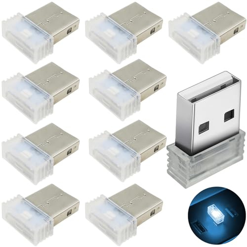 Ambientebeleuchtung LED für Auto, 10 Stück, Innenbeleuchtung, LED, Eisblau, Lampe USB, Plug and Play