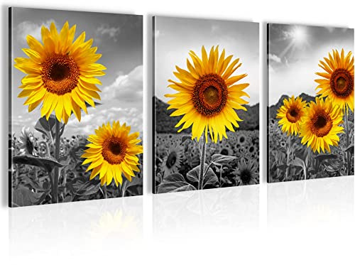 Novart FERTIG ZUM AUFHÄNGEN - Wandbilder Set Sonnenblumen - Blumen Bild XXL Schlafzimmer N008635a