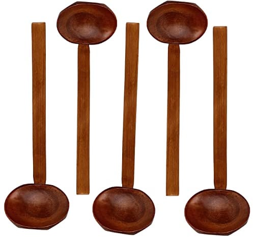 Cucharas de Madera,Regerly 5 Piezas Cuchara de Tortuga de Manejar Largo Japonés Cuchara Ajisen Ramen Cuchara de Sopa Madera Premium para Gachas Sopa Ramen (M)