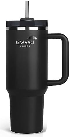 Gmash London H2.0 FlowState Stainless Steel Vacuum Insulated Tumbler with Lid and Straw for Water, Iced Tea or Coffee, Smoothie and More, 2.0, 40oz (Watch Video). (Black)