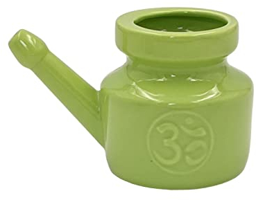 Biebri Neti Pot - Jarra de limpieza nasal (cerámica, 400 ml), color verde