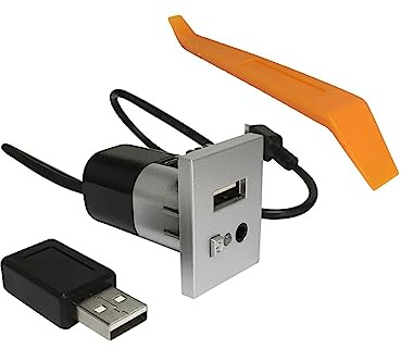 MORREZ Mini-USB-Kabelschalter, passend for Ford, Fit for Focus 2 Mk2 2009, Fit for C-MAX, Fit for Kuga Mk1, Fit for Audio-Musik-Eingangsadapter, Auto-USB for CD-DVD-Slot-Zubehör (Color : Silver)