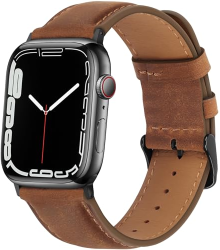 HITZEE Compatibile con Cinturino Apple Watch 42mm 41mm 40mm 38mm, Cinturini in Vera Pelle Compatibile con Apple Watch SE2 SE Serie 10 9 8 7 6 5 4 3 2 1, Marrone