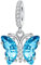 BIZK Blauer Murano-Glas Schmetterling Charm-Anhänger für Armband 925 Sterling Silber Charm Bead Pendant für Europäische Armbänder und Halsketten