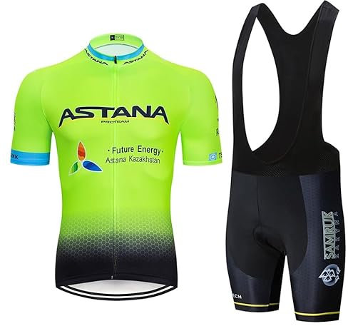 LIFE ESSENTIALS Hombres Jersey Fluor + Pantalones Cortos Mangas Cortas de Ciclismo Ropa Maillot Transpirable para Deportes al Aire Libre (L)