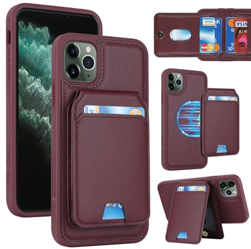 Zouzt for iPhone 11 Pro Detachable 2 in 1 Wallet Case with Card Holder for Magsafe, Magnetic PU Leather Flip Credit Slot Protective Phone Cover Women Men for iPhone 11 Pro 5.8 Inch - Burgundy