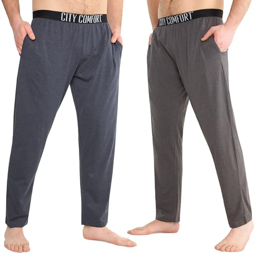 CityComfort Mens Pyjama Bottoms - Jersey Lounge Pants with Pockets, Pack of 2 (XL, Navy/Charcoal, Elasticated Waist)