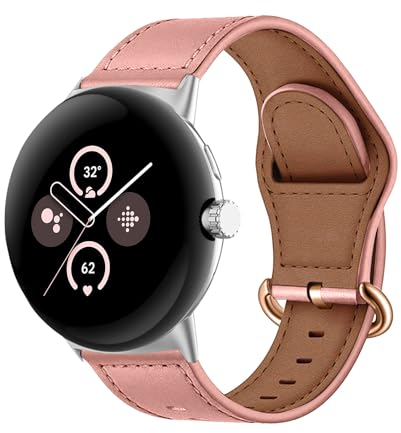 MiRowy Leder Armband für Google Pixel Watch 3 41 mm/Google Pixel Watch 2/Google Pixel Watch, Uhrenarmband für Damen Herren, Lederband Ersatzbänder für Google Pixel Watch 3 41 mm/Watch 2/1 - Rosa