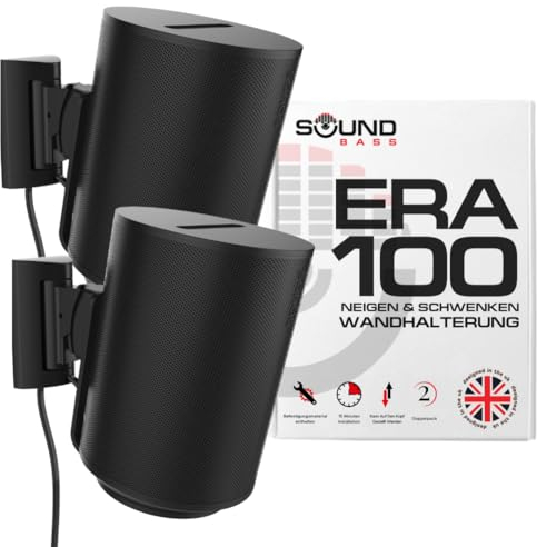 ERA100 Wandhalterung neig- und schwenkbar, Schwarz, Twin (2 Stück), kompatibel mit Sonos ERA 100, mühelose Installation, inklusive Montageset, doppelt, Paar